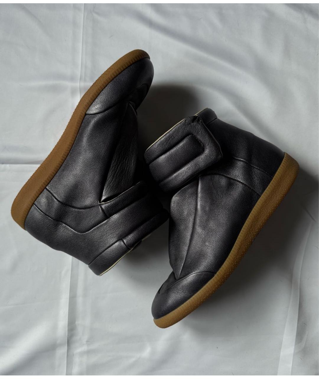 MAISON MARGIELA Антрацитовые кожаные высокие кроссовки / кеды, фото 3