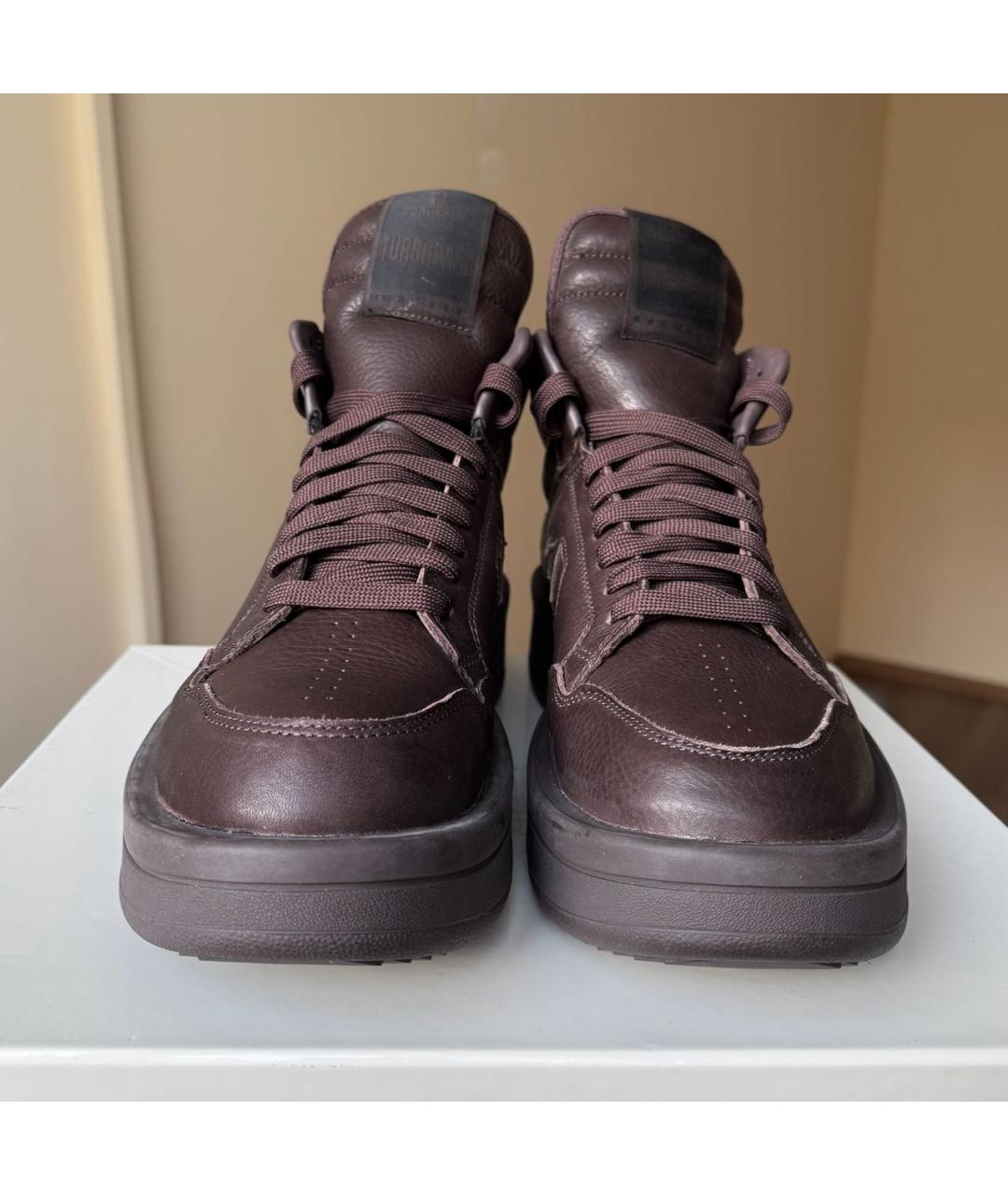 RICK OWENS DRKSHDW Коричневые кожаные высокие кроссовки / кеды, фото 3