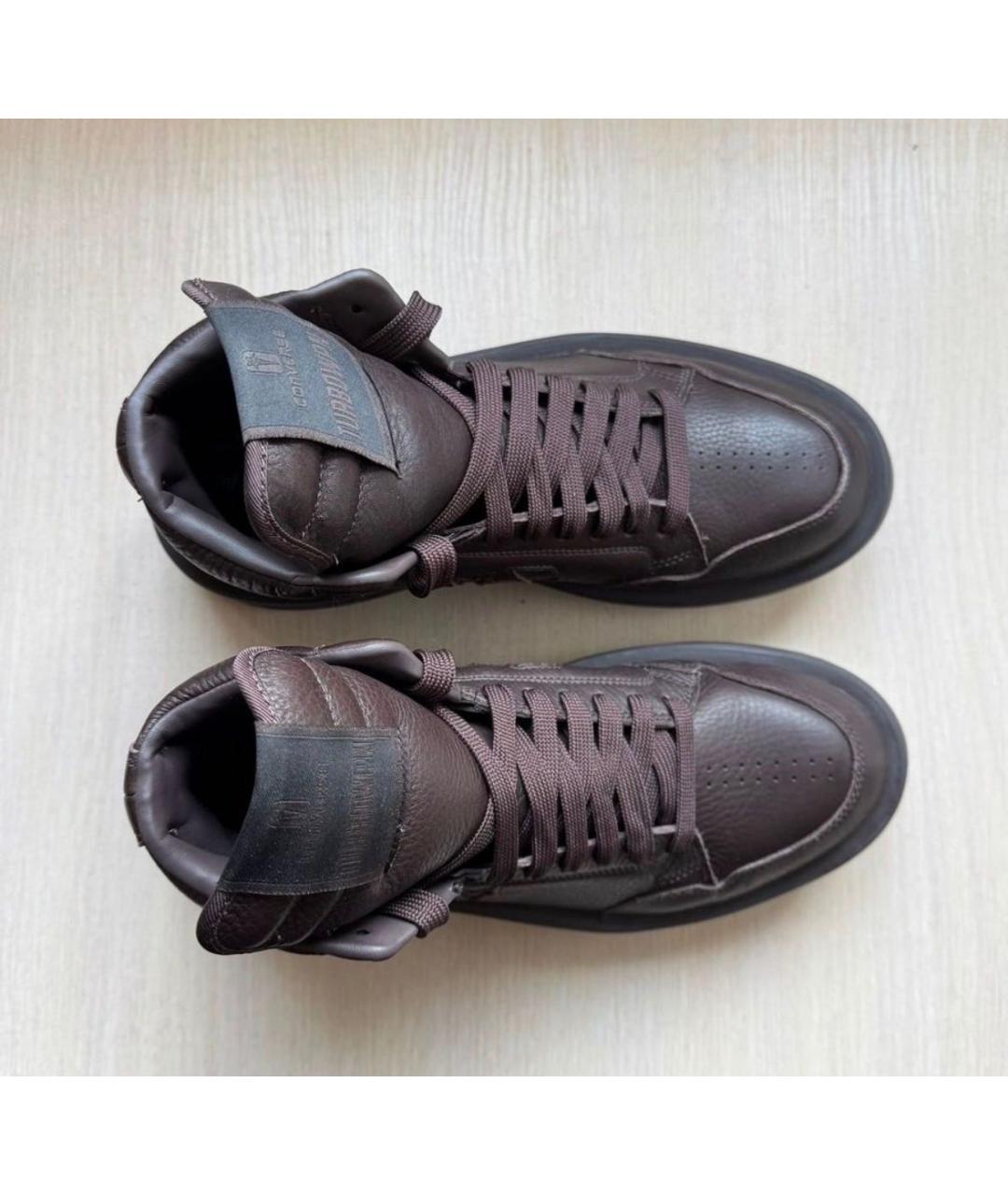 RICK OWENS DRKSHDW Коричневые кожаные высокие кроссовки / кеды, фото 7