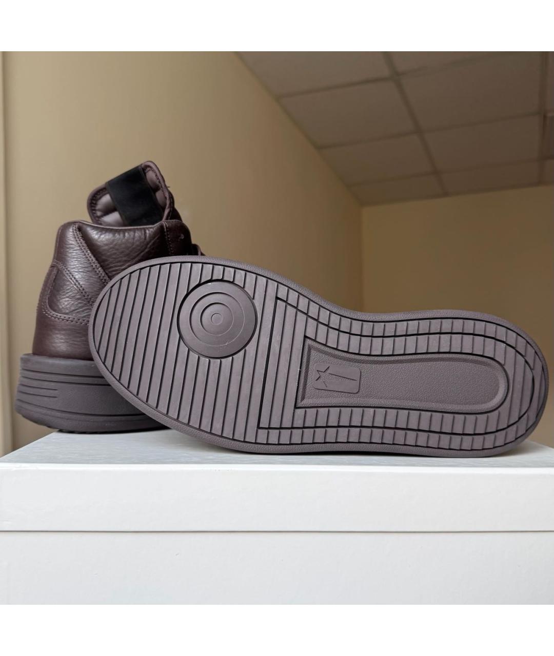 RICK OWENS DRKSHDW Коричневые кожаные высокие кроссовки / кеды, фото 6