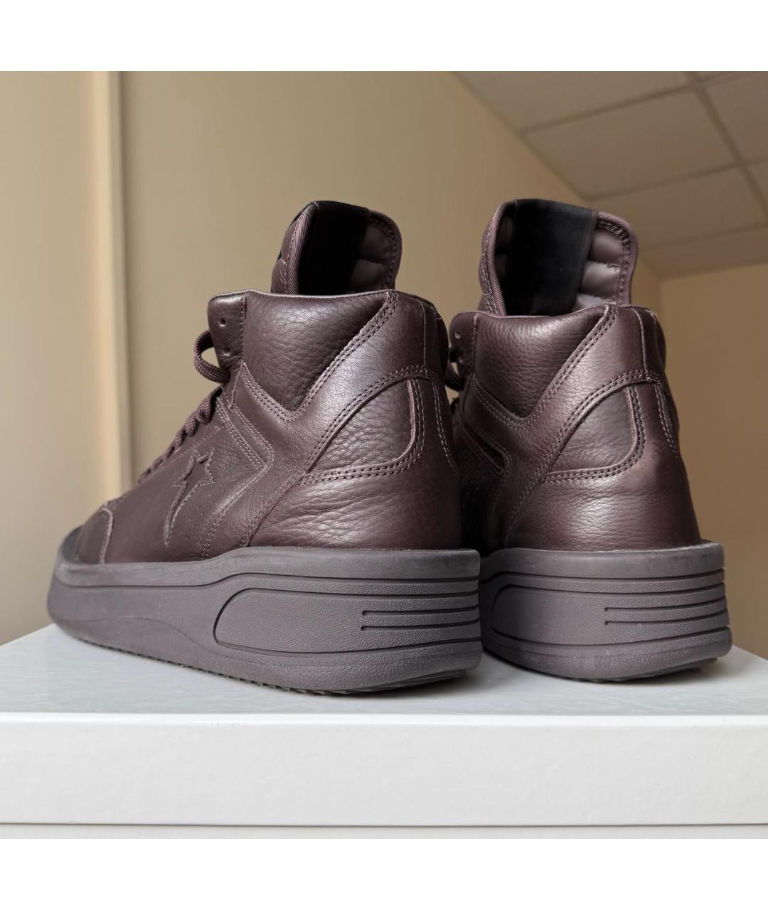 RICK OWENS DRKSHDW Коричневые кожаные высокие кроссовки / кеды, фото 4
