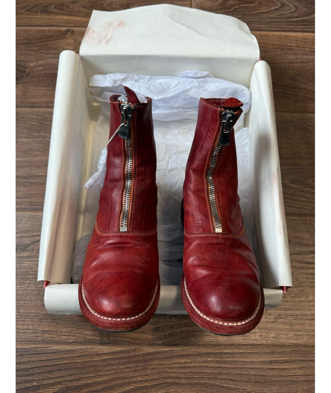 GUIDI Красные кожаные ботинки, фото 2