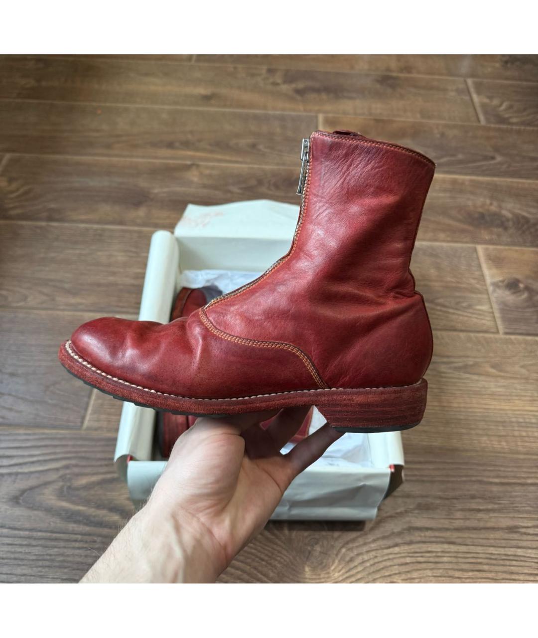 GUIDI Красные кожаные ботинки, фото 8