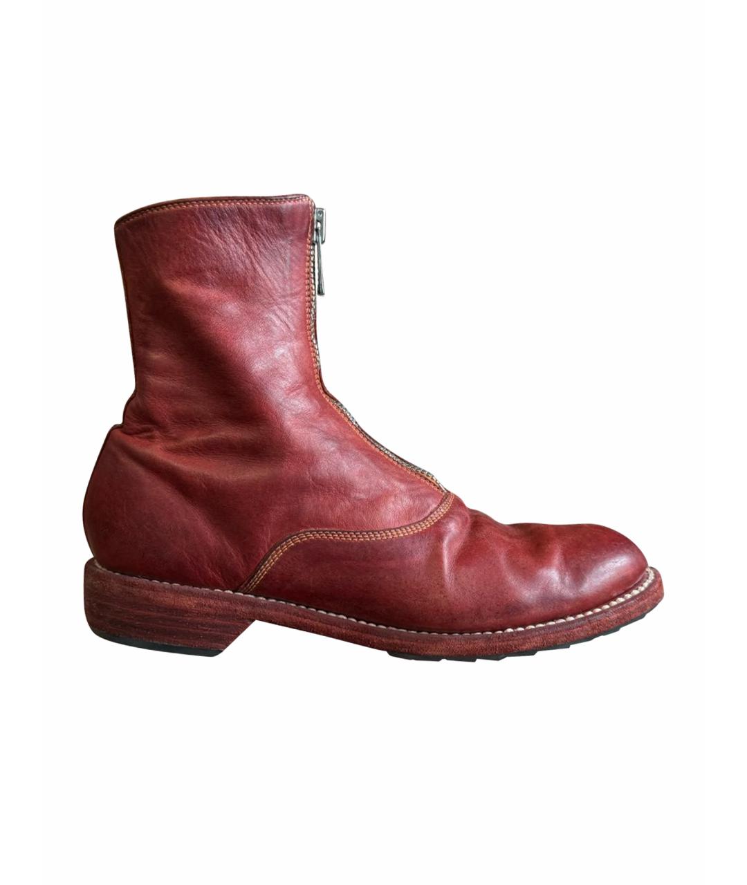 GUIDI Красные кожаные ботинки, фото 1