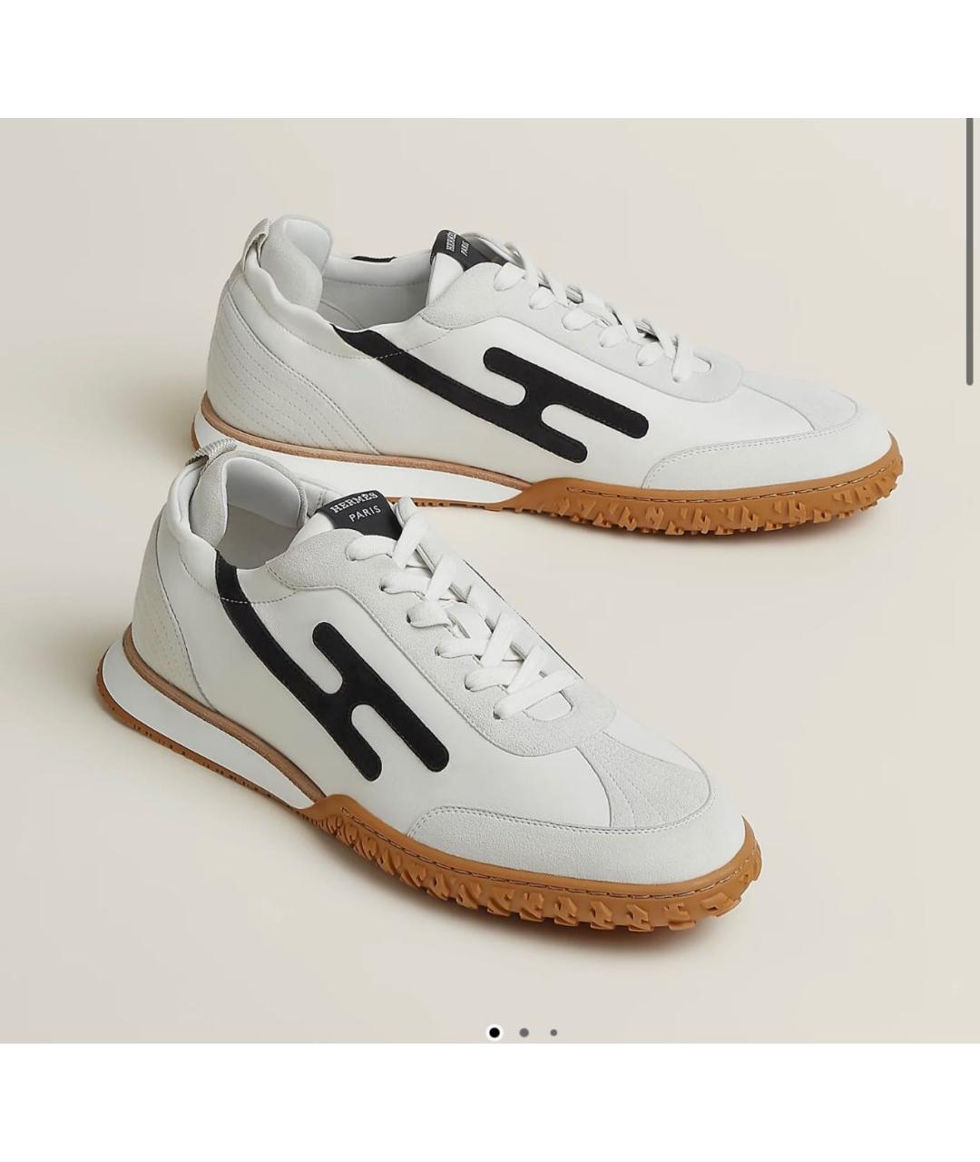 HERMES Белые кожаные кроссовки, фото 2