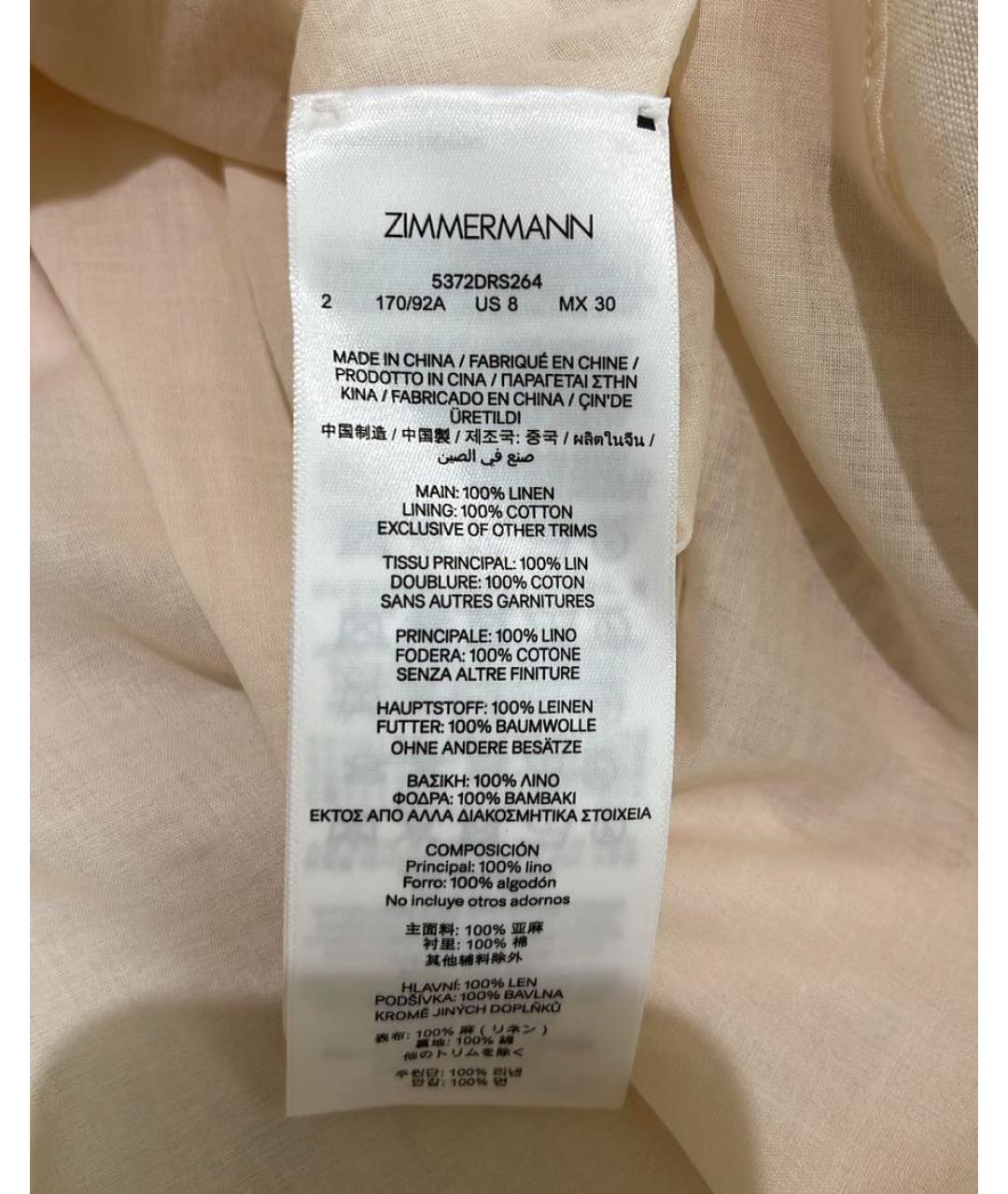 ZIMMERMANN Бежевое льняное платье, фото 3