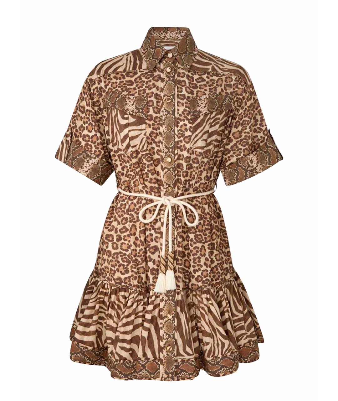 ZIMMERMANN Коричневое хлопковое повседневное платье, фото 1