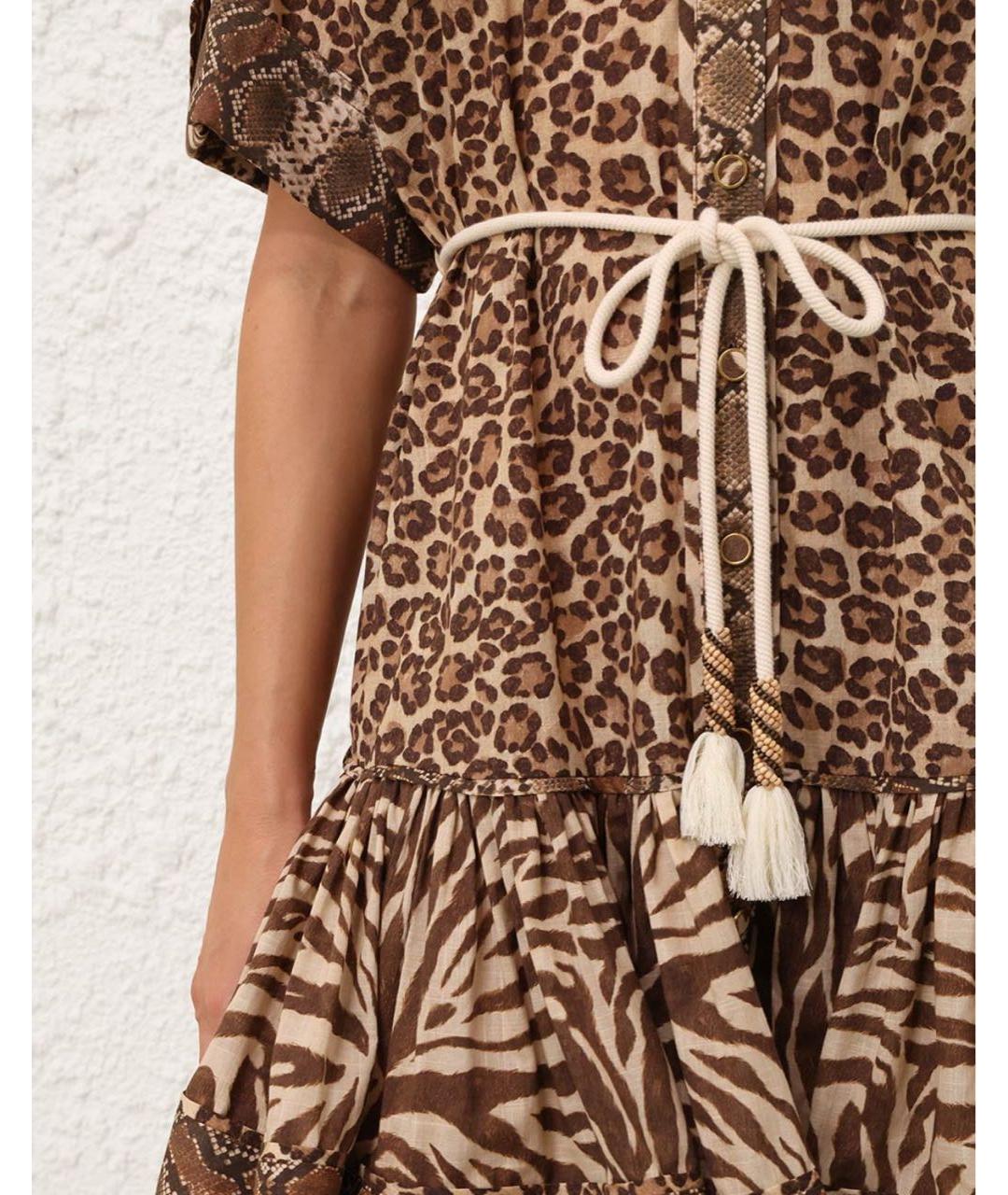 ZIMMERMANN Коричневое хлопковое повседневное платье, фото 4