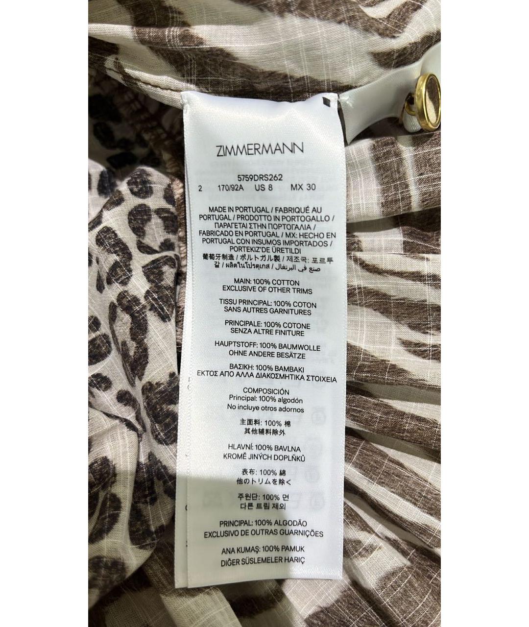 ZIMMERMANN Коричневое хлопковое повседневное платье, фото 2