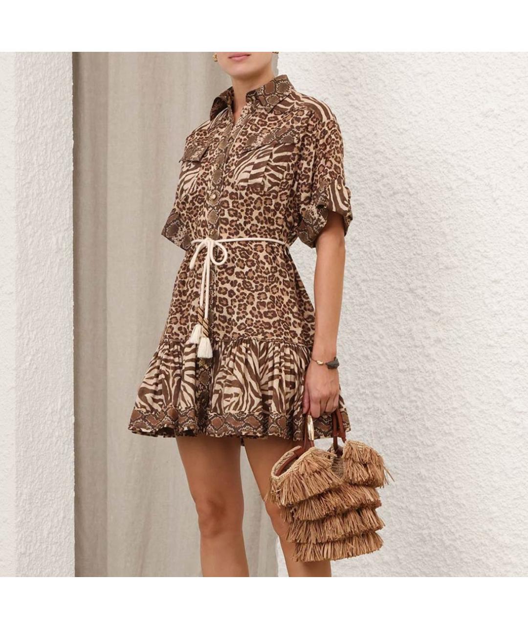 ZIMMERMANN Коричневое хлопковое повседневное платье, фото 5