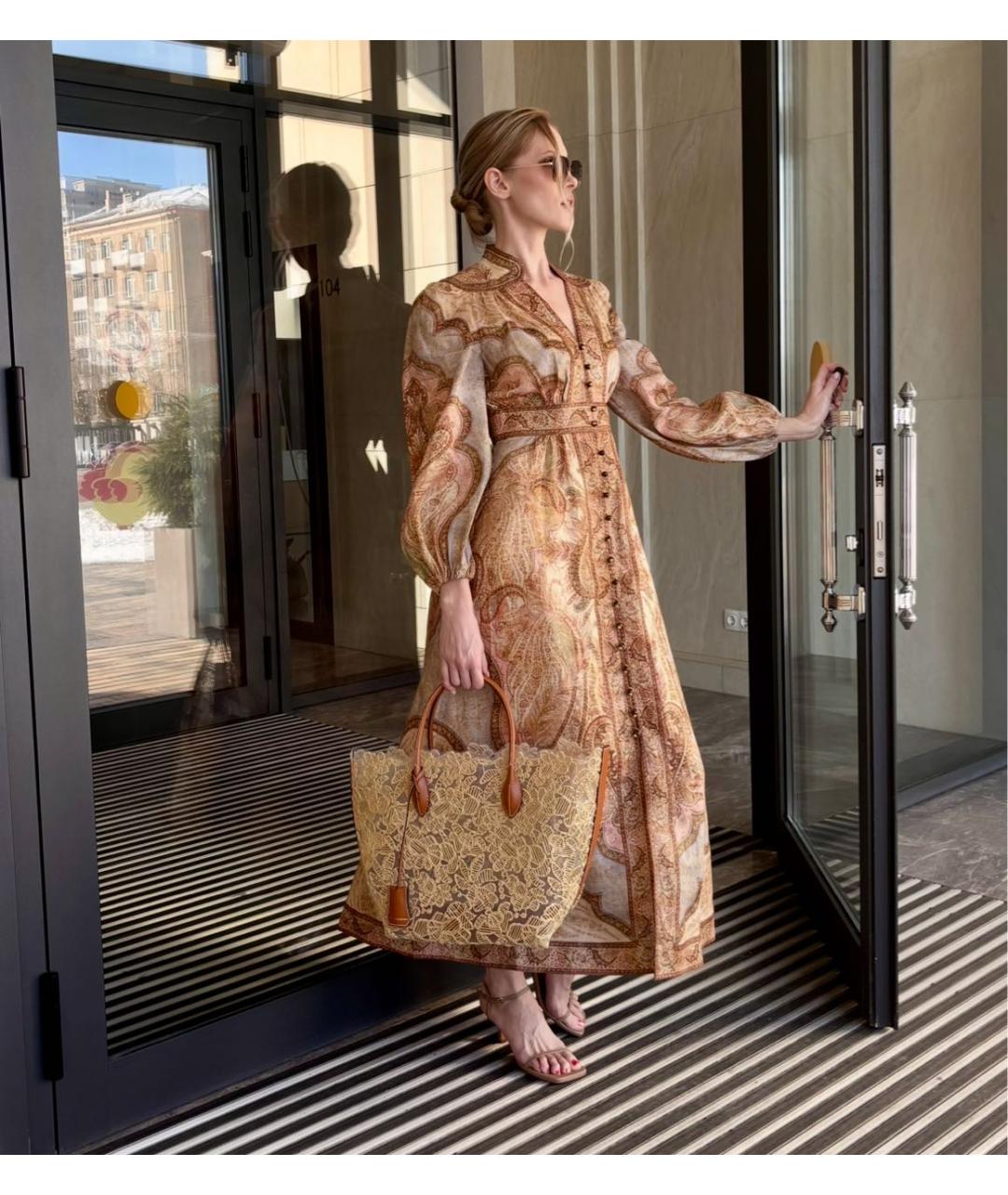 ZIMMERMANN Коричневое льняное повседневное платье, фото 7