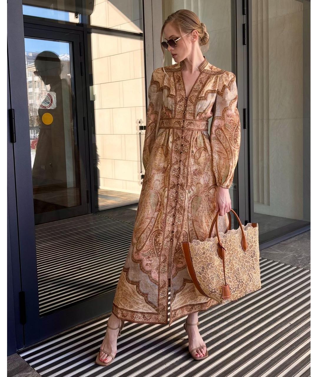 ZIMMERMANN Коричневое льняное повседневное платье, фото 4