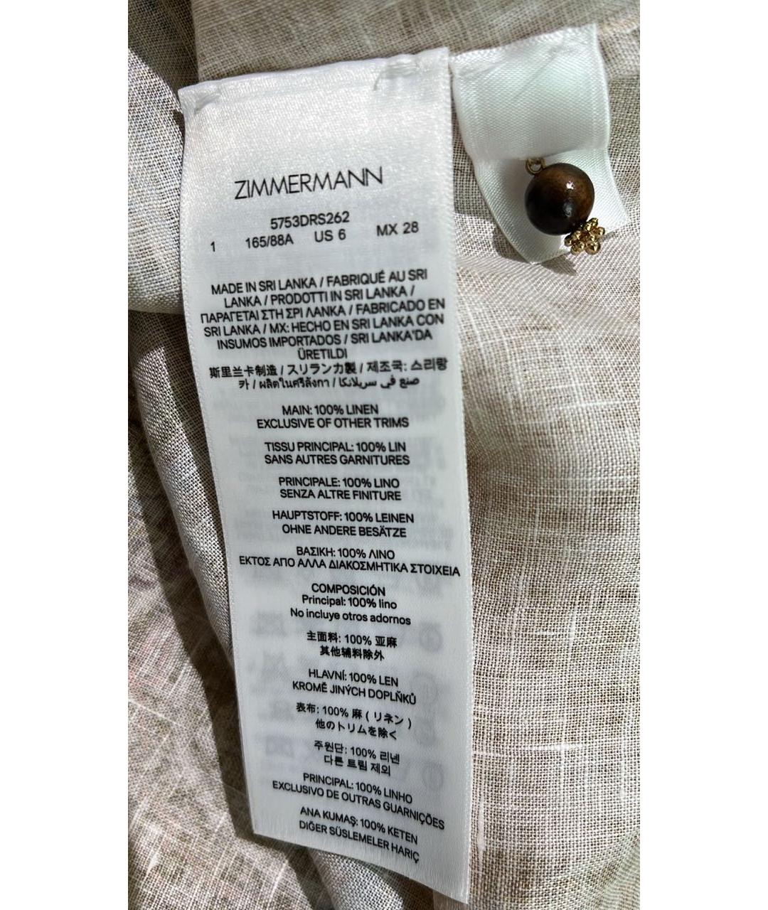 ZIMMERMANN Коричневое льняное повседневное платье, фото 2