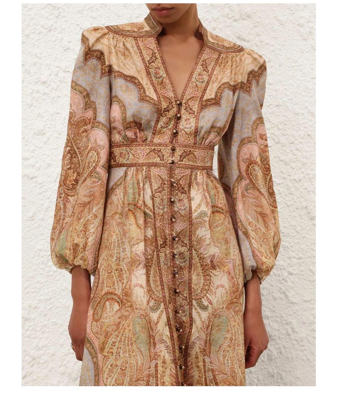 ZIMMERMANN Коричневое льняное повседневное платье, фото 3