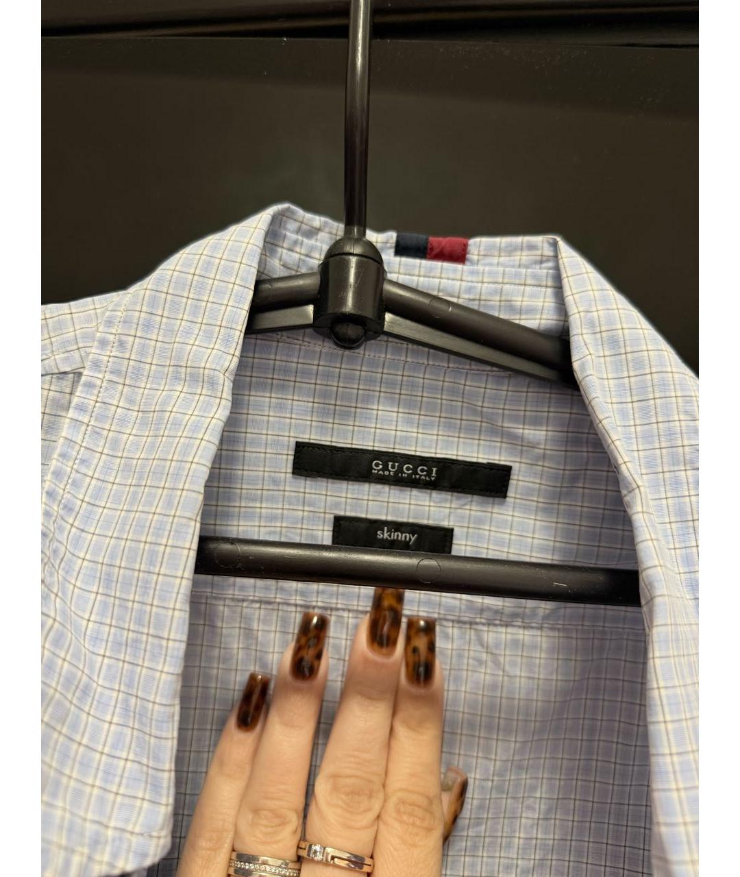 GUCCI Голубая хлопковая классическая рубашка, фото 7