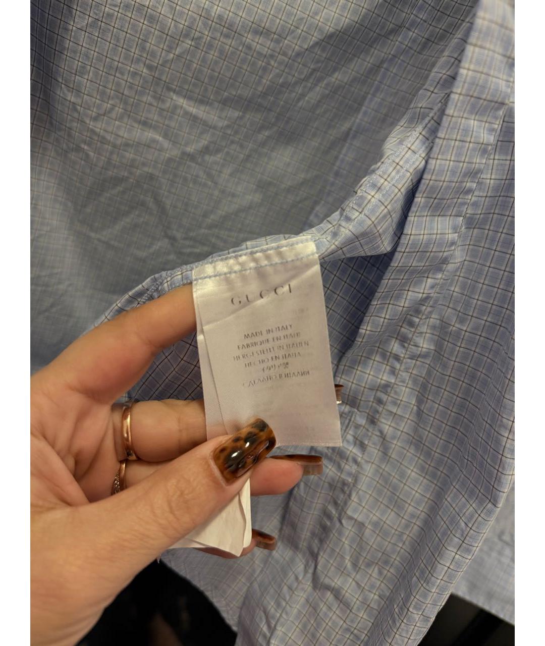 GUCCI Голубая хлопковая классическая рубашка, фото 5