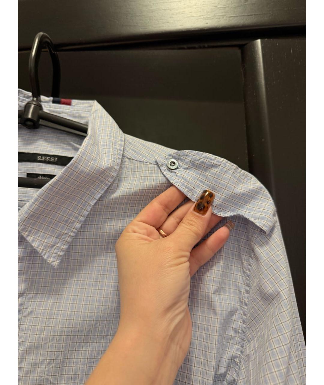 GUCCI Голубая хлопковая классическая рубашка, фото 3