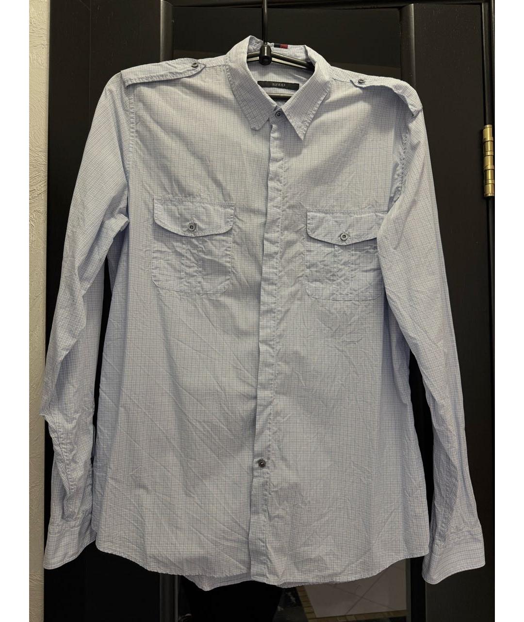 GUCCI Голубая хлопковая классическая рубашка, фото 2