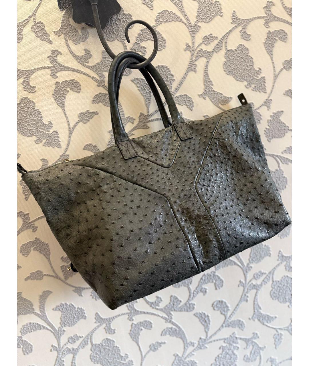 SAINT LAURENT Антрацитовая сумка тоут из экзотической кожи, фото 8