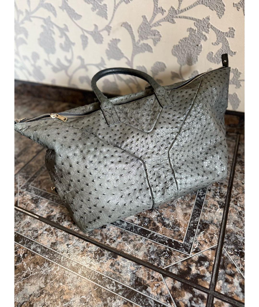 SAINT LAURENT Антрацитовая сумка тоут из экзотической кожи, фото 7