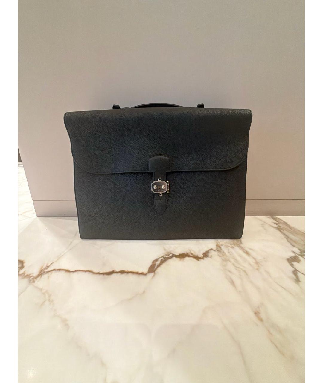 HERMES Черный кожаный портфель, фото 9