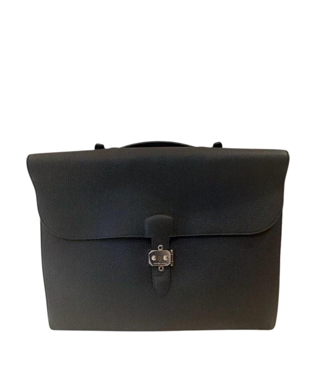 HERMES Черный кожаный портфель, фото 1