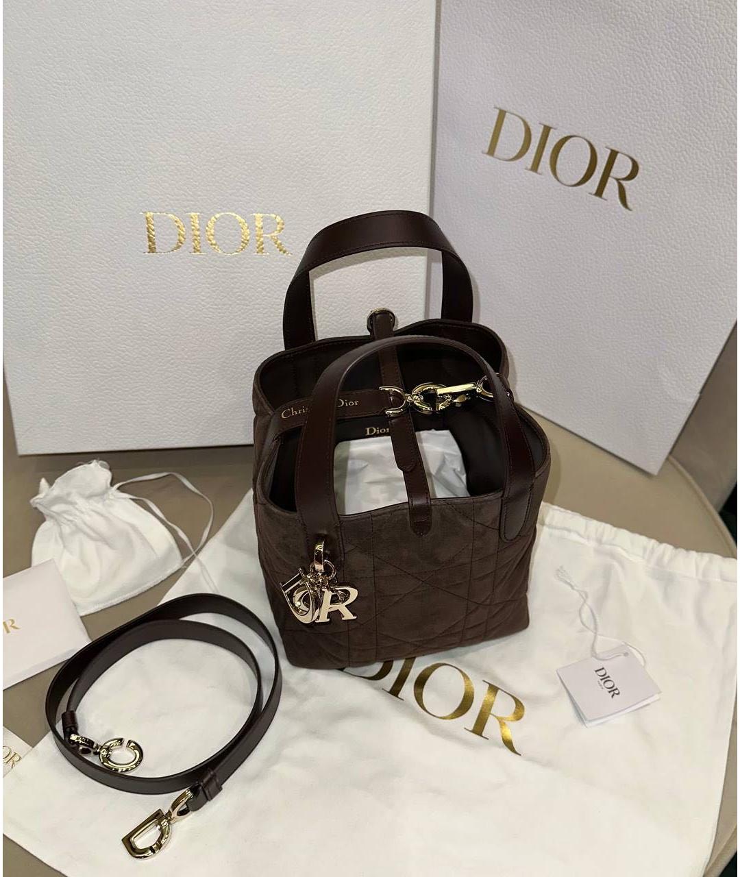 CHRISTIAN DIOR Коричневая замшевая сумка с короткими ручками, фото 3