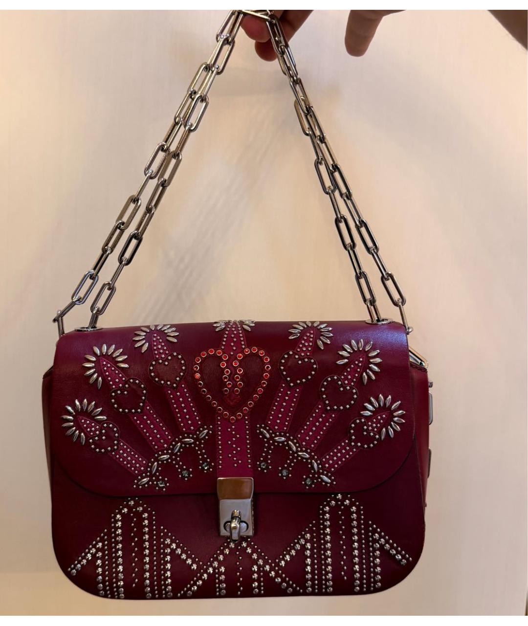 VALENTINO Бордовая кожаная сумка через плечо, фото 8