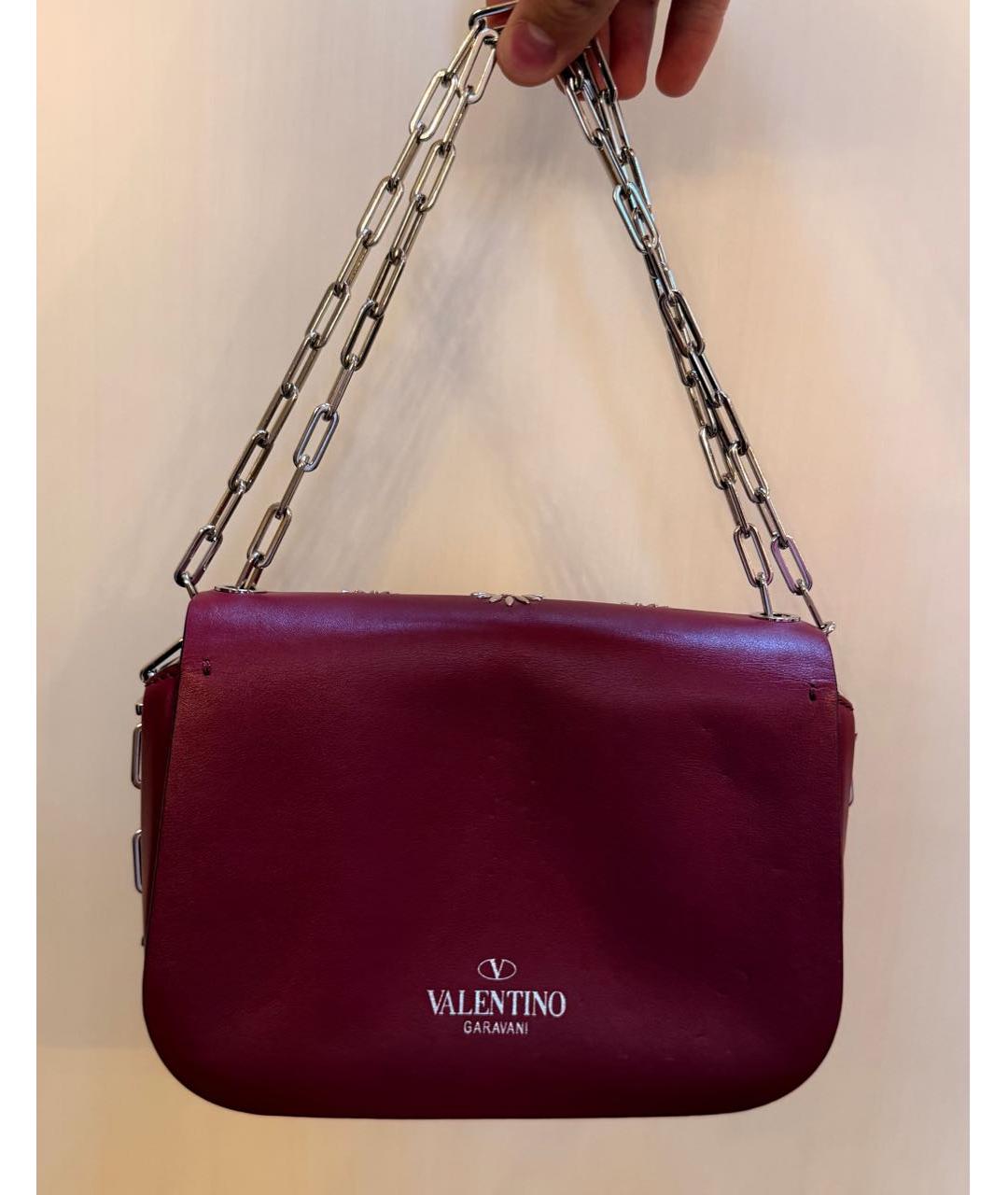 VALENTINO Бордовая кожаная сумка через плечо, фото 2