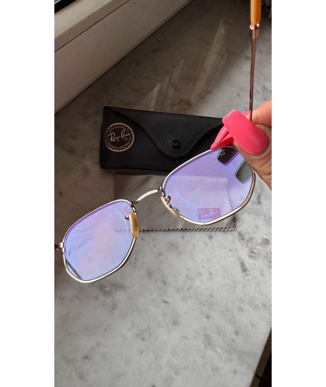 RAY BAN Серебряные металлические солнцезащитные очки, фото 5