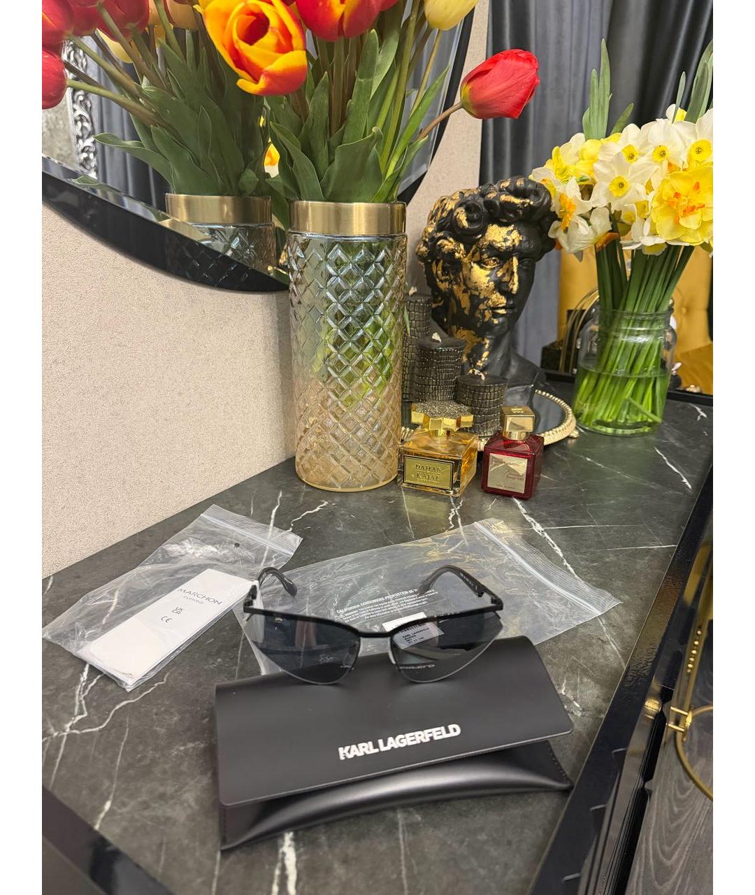 KARL LAGERFELD Черные металлические солнцезащитные очки, фото 4