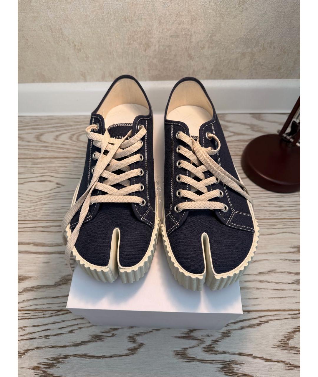 MAISON MARGIELA Темно-синие текстильные низкие кроссовки / кеды, фото 2