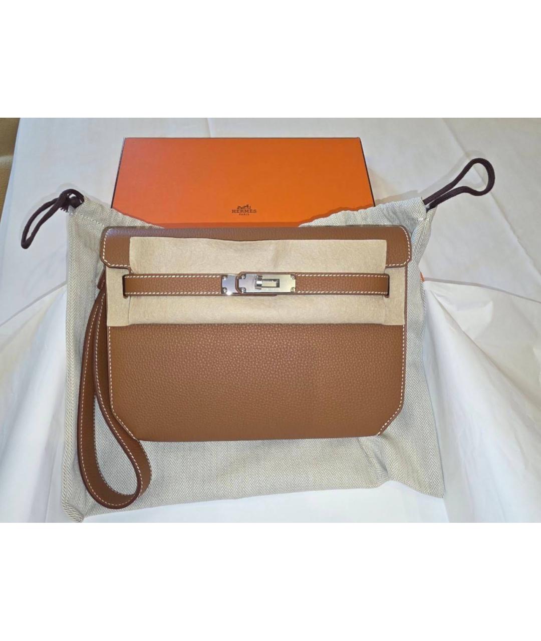 HERMES Коричневая кожаная сумка с короткими ручками, фото 3