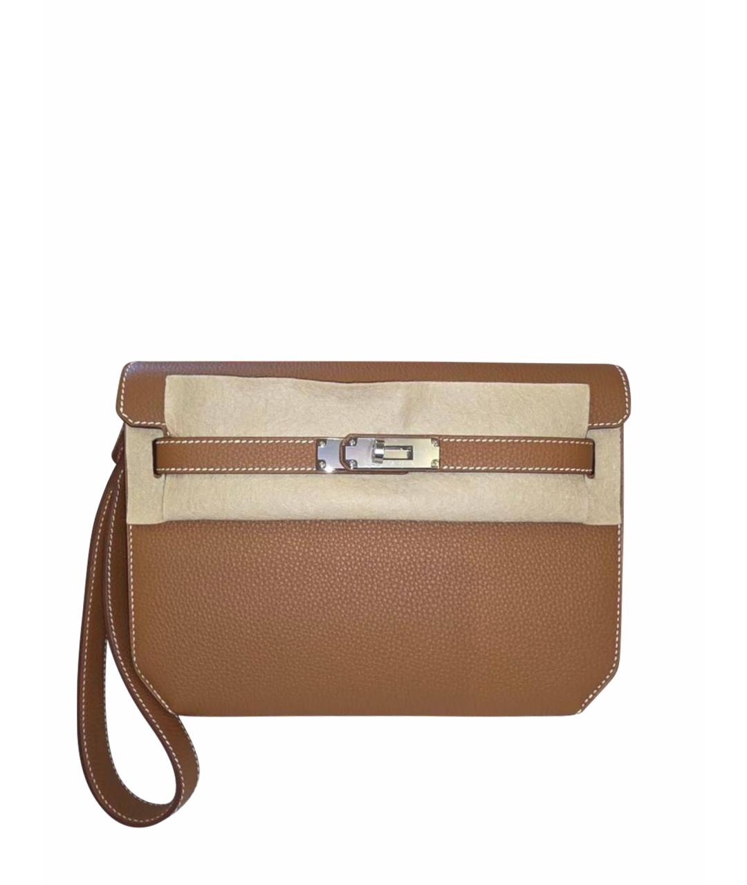 HERMES Коричневая кожаная сумка с короткими ручками, фото 1