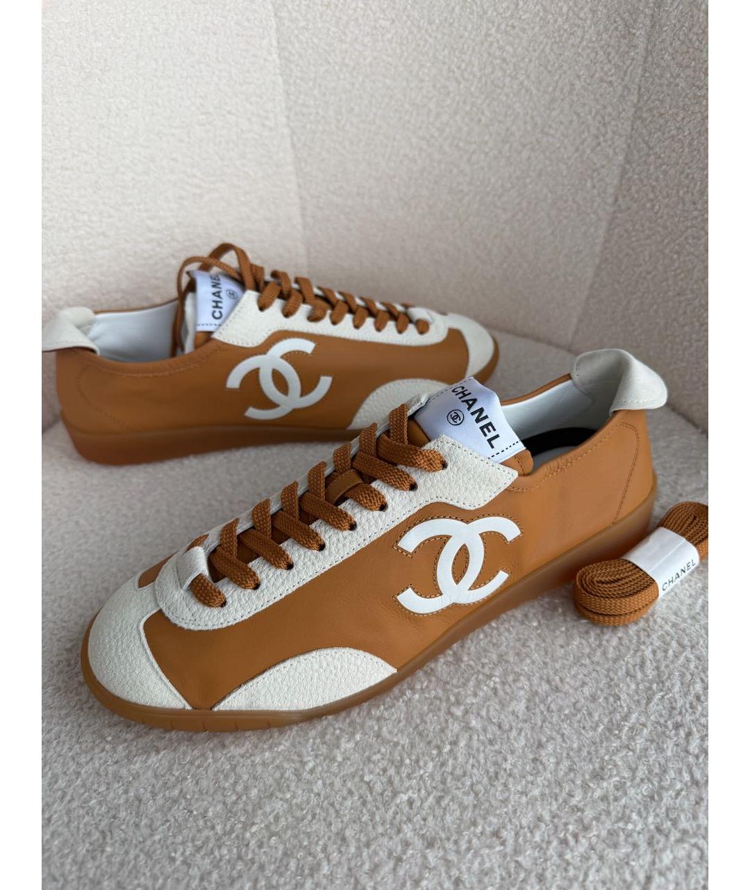 CHANEL Коричневые кожаные кроссовки, фото 6