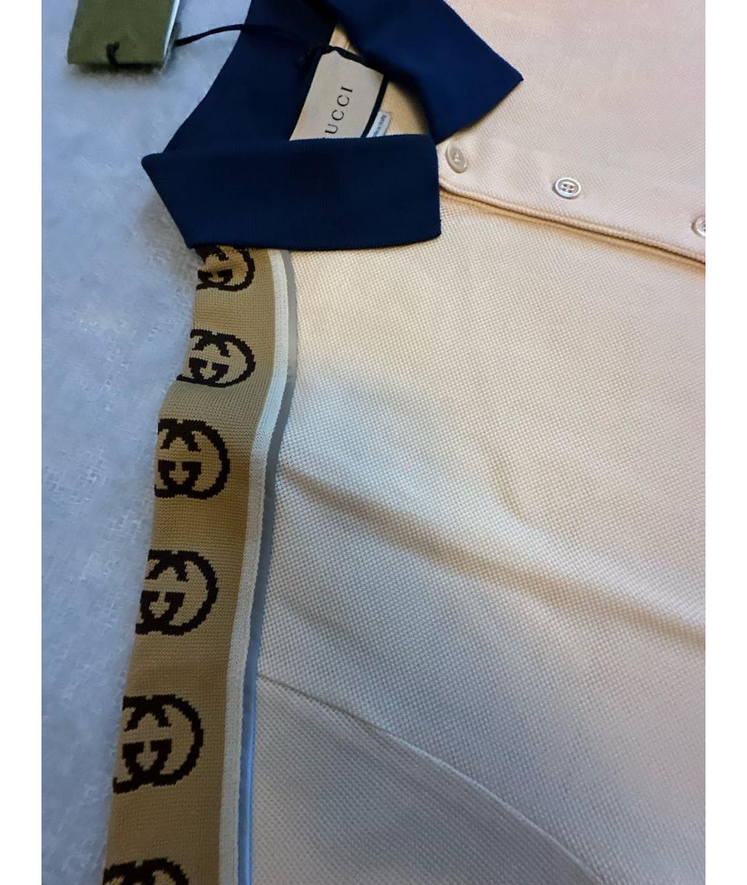 GUCCI Бежевое хлопковое поло с коротким рукавом, фото 4