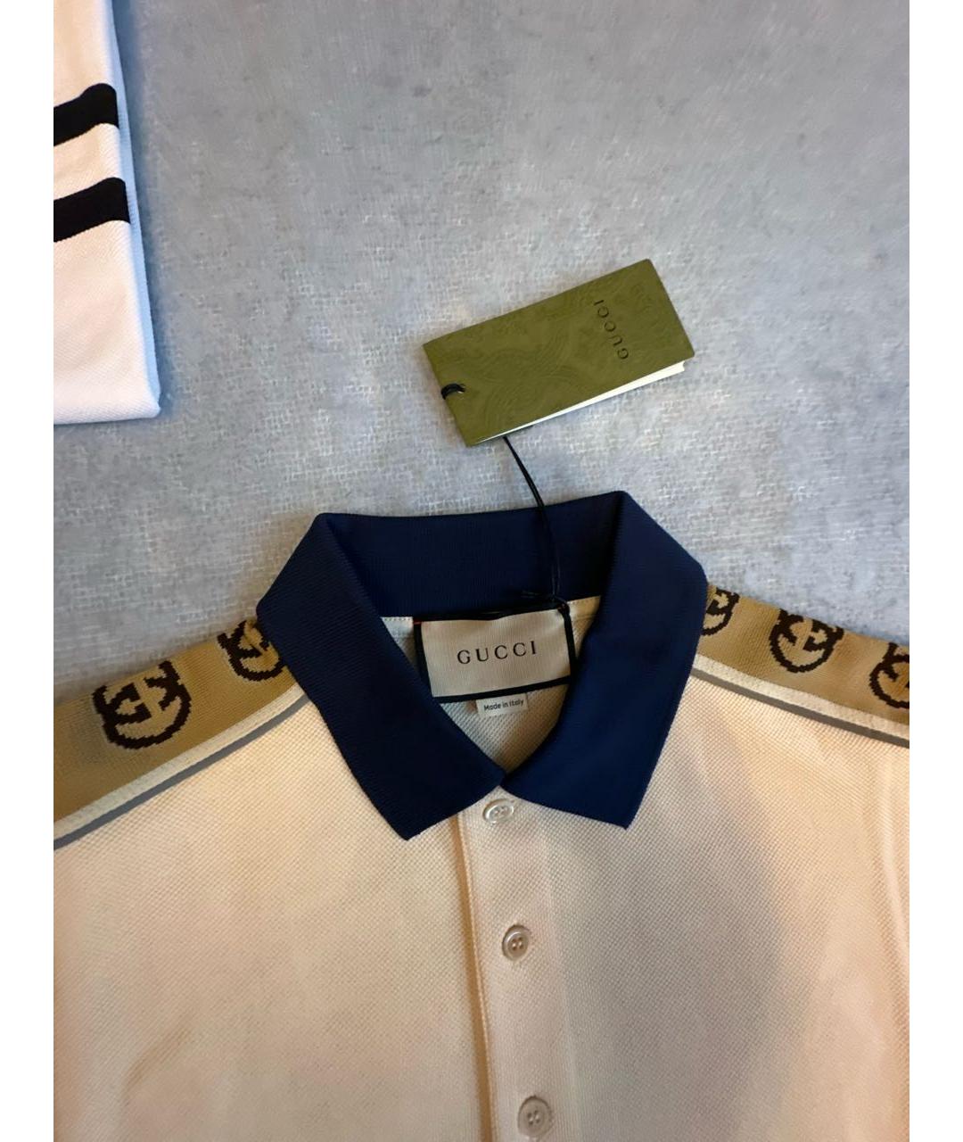 GUCCI Бежевое хлопковое поло с коротким рукавом, фото 3