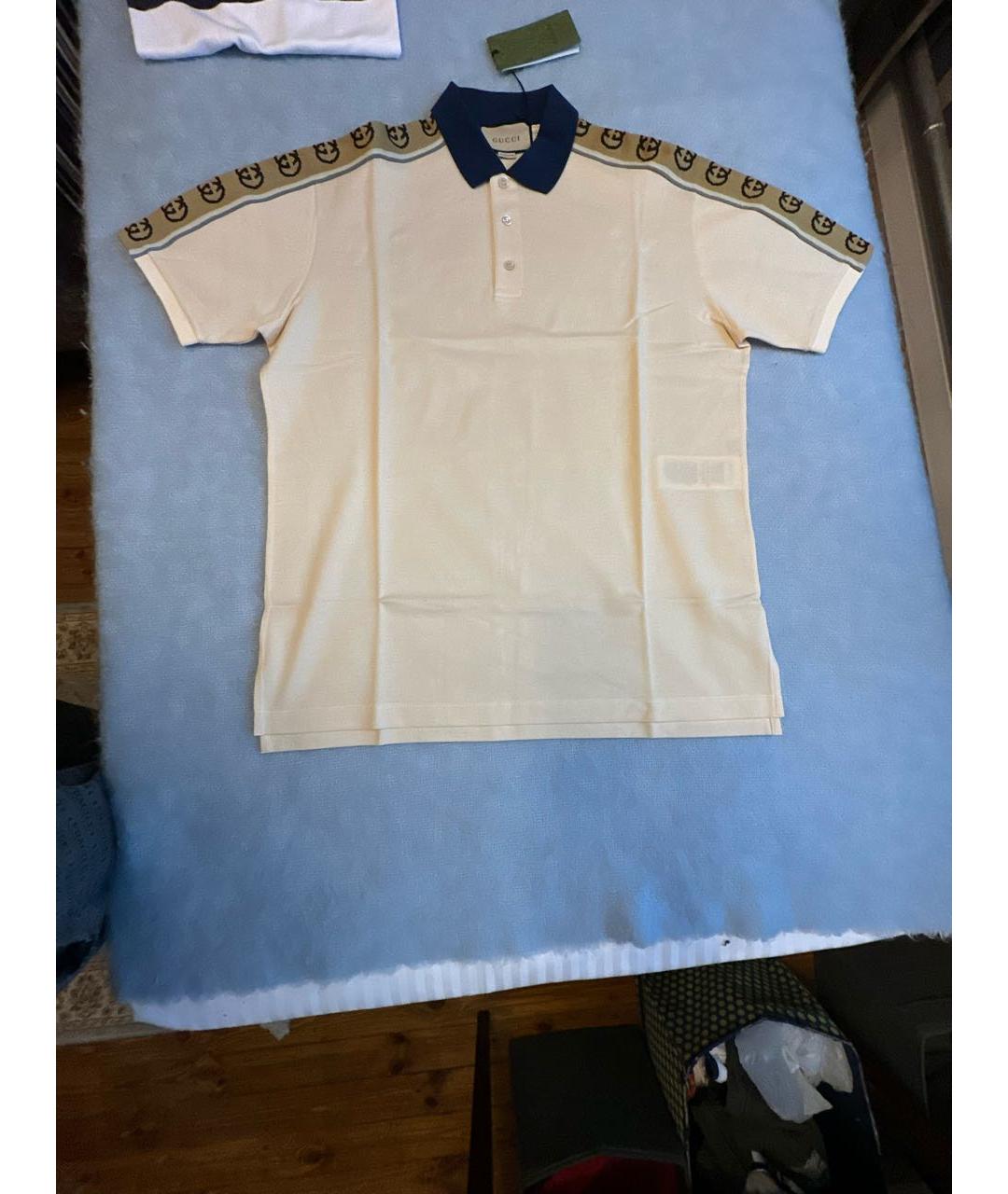 GUCCI Бежевое хлопковое поло с коротким рукавом, фото 8