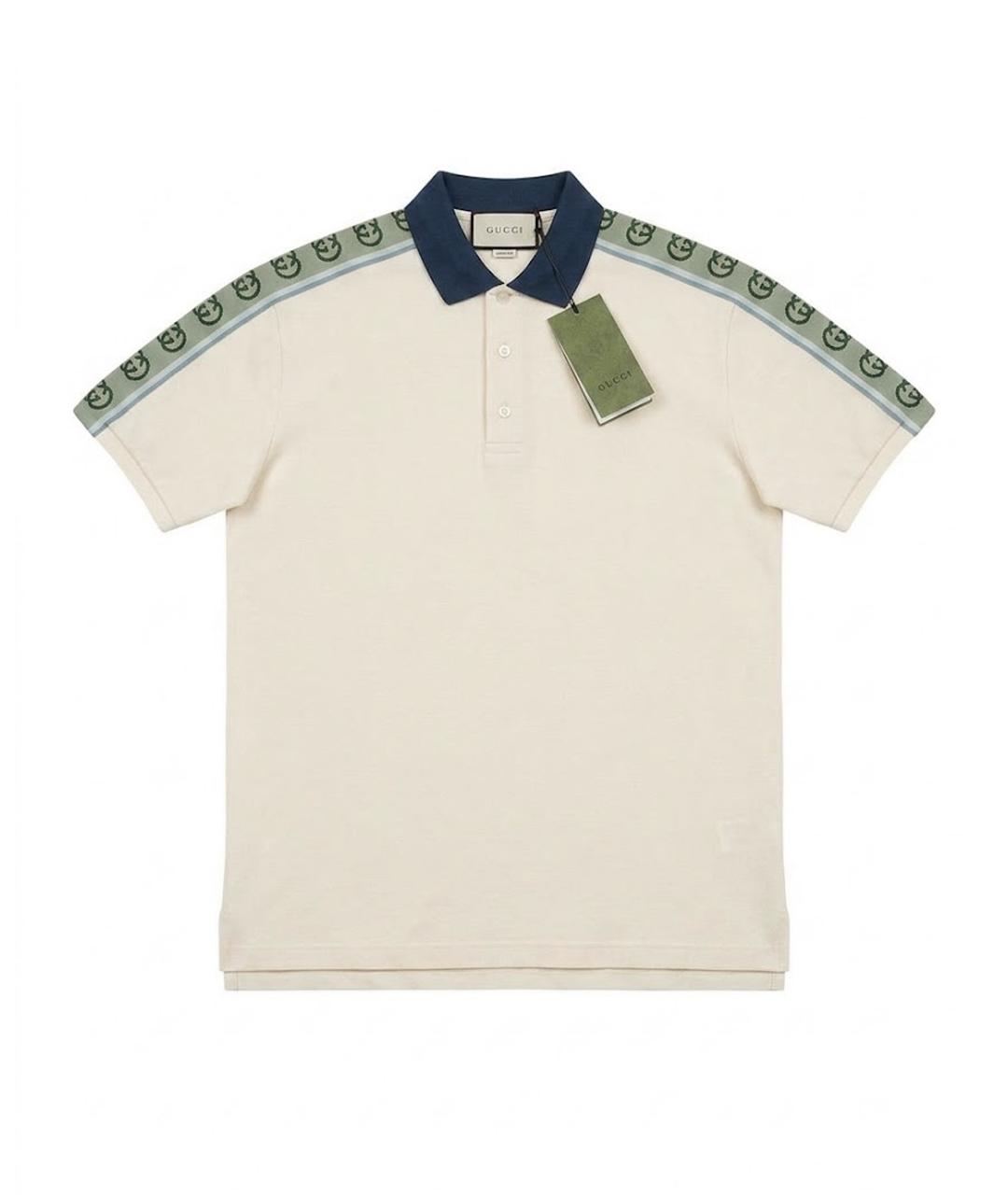 GUCCI Бежевое хлопковое поло с коротким рукавом, фото 1