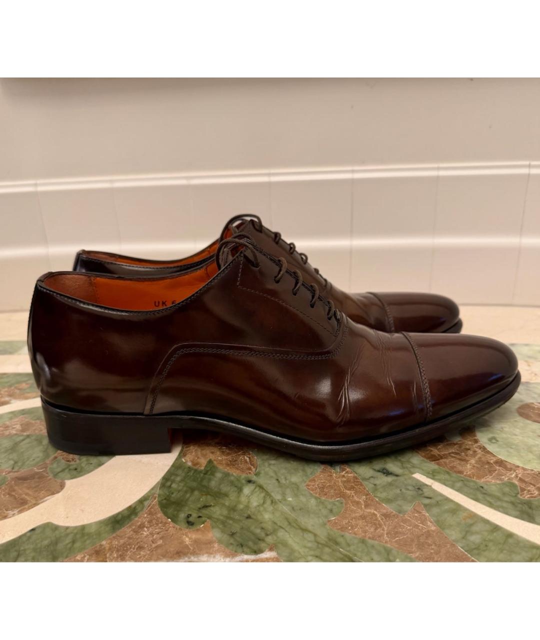 SANTONI Коричневые туфли из лакированной кожи, фото 5