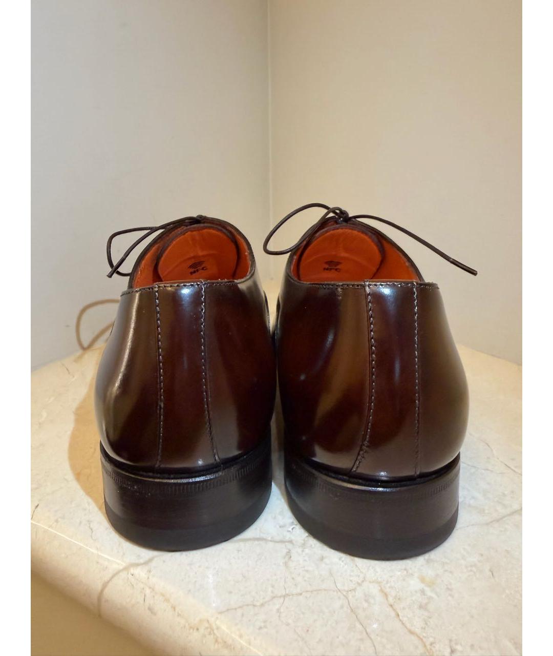 SANTONI Коричневые туфли из лакированной кожи, фото 4