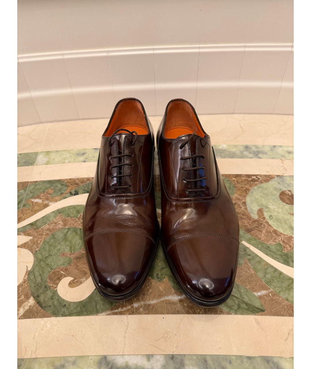 SANTONI Коричневые туфли из лакированной кожи, фото 2