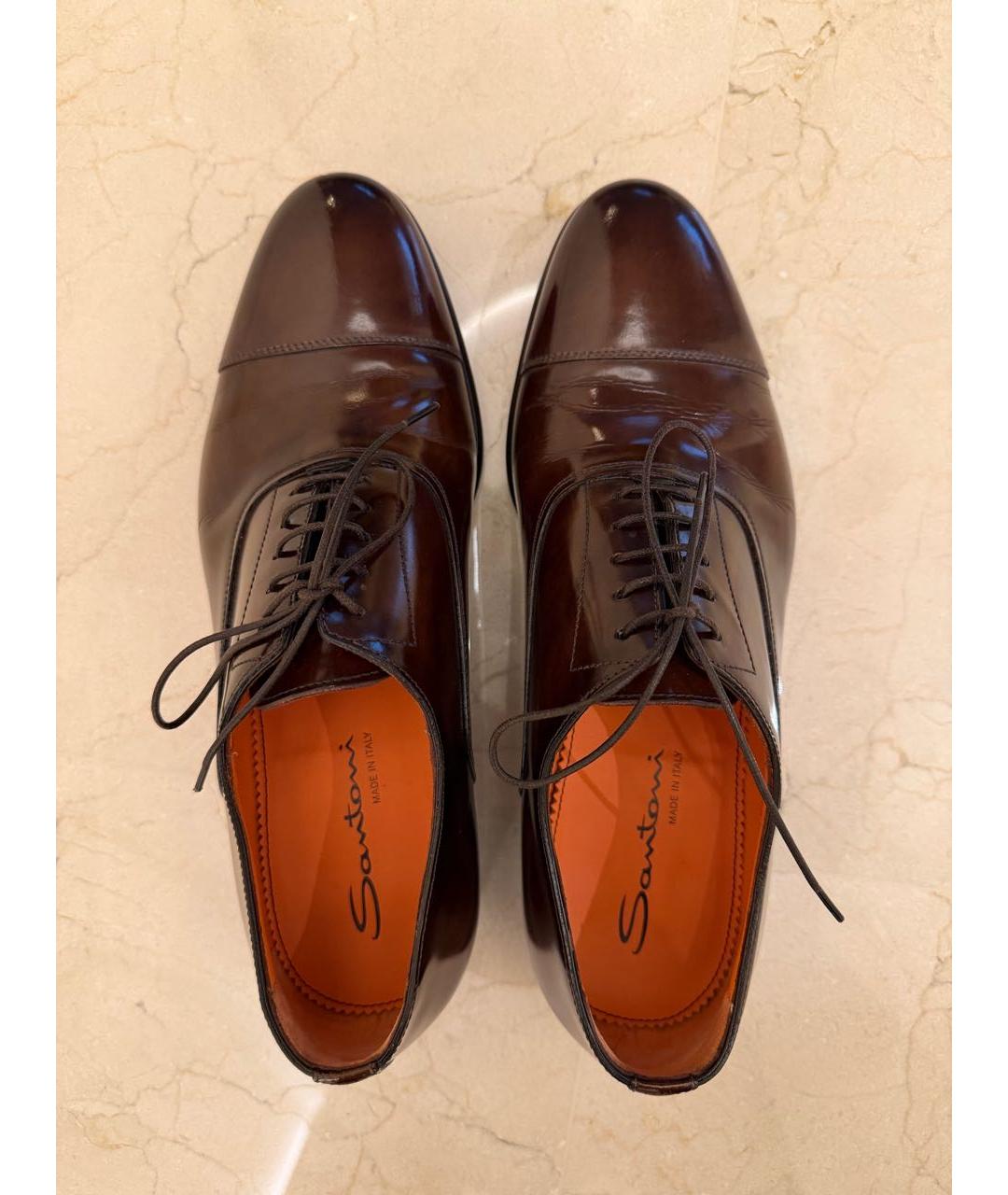 SANTONI Коричневые туфли из лакированной кожи, фото 3