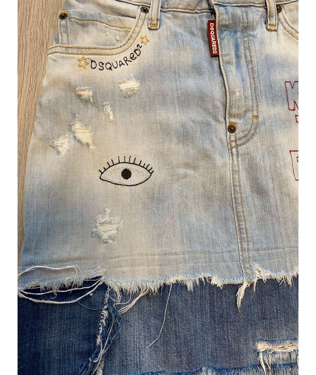 DSQUARED2 Голубая хлопковая юбка мини, фото 8