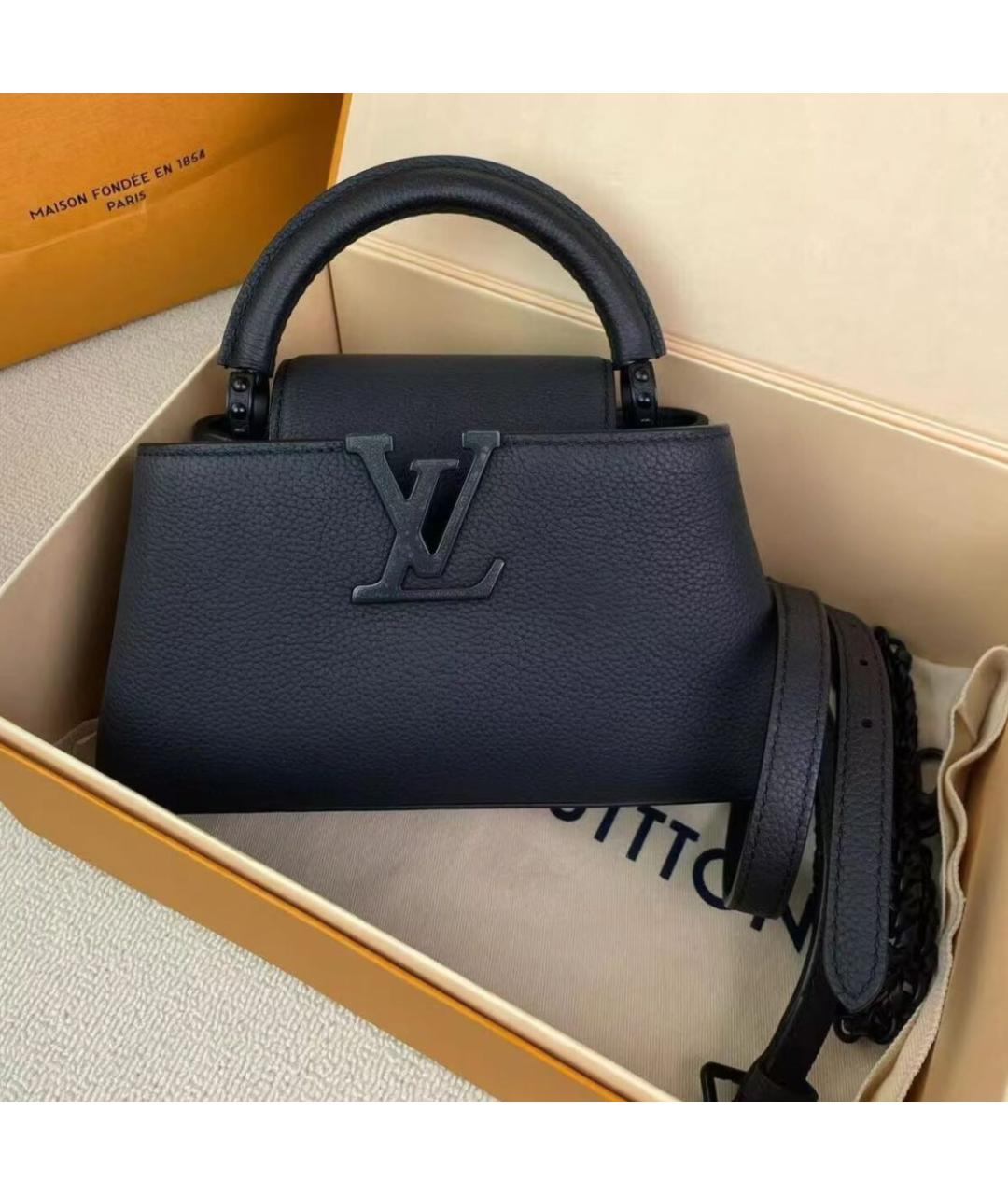 LOUIS VUITTON Черная кожаная сумка с короткими ручками, фото 2