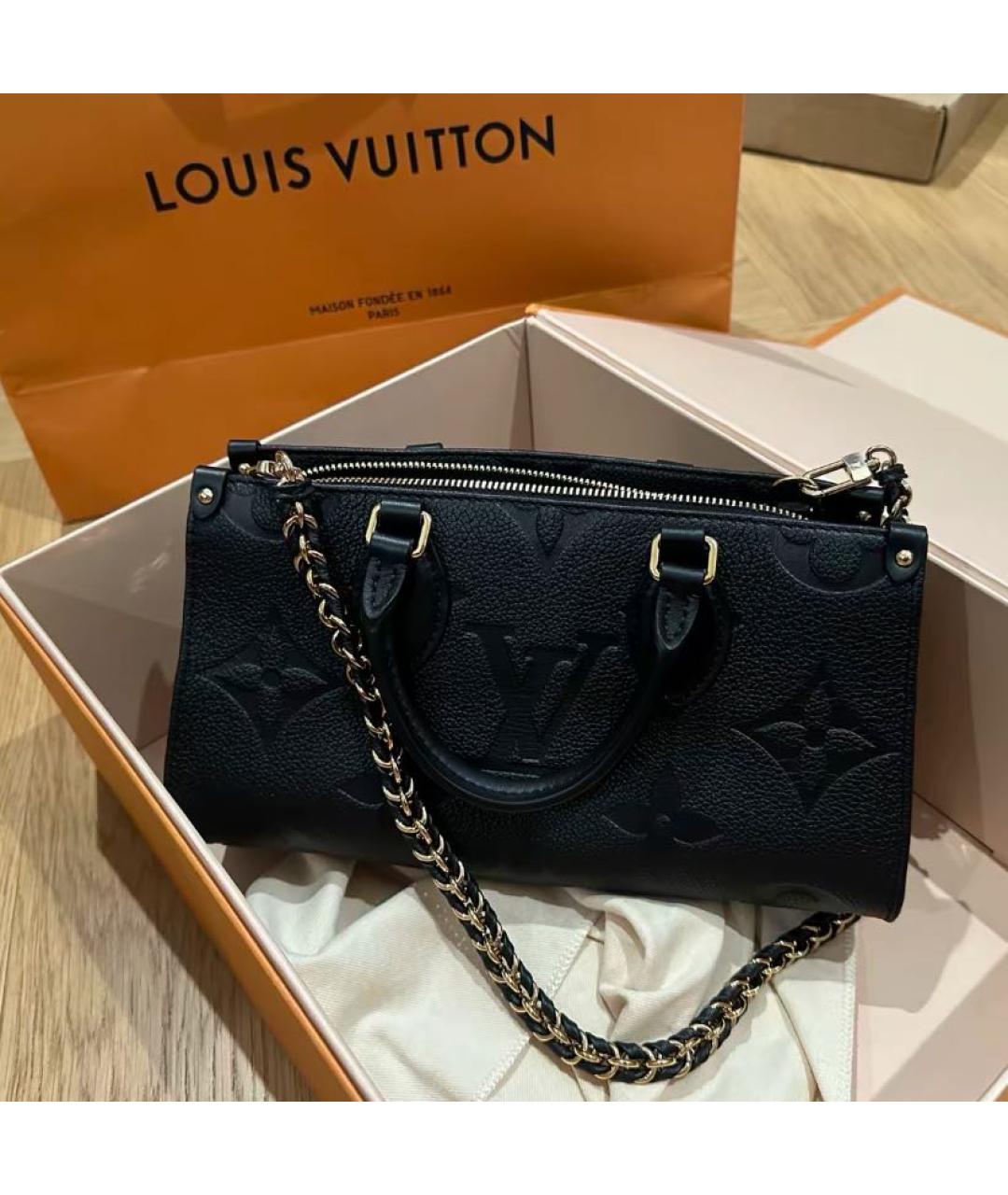 LOUIS VUITTON Черная кожаная сумка тоут, фото 2