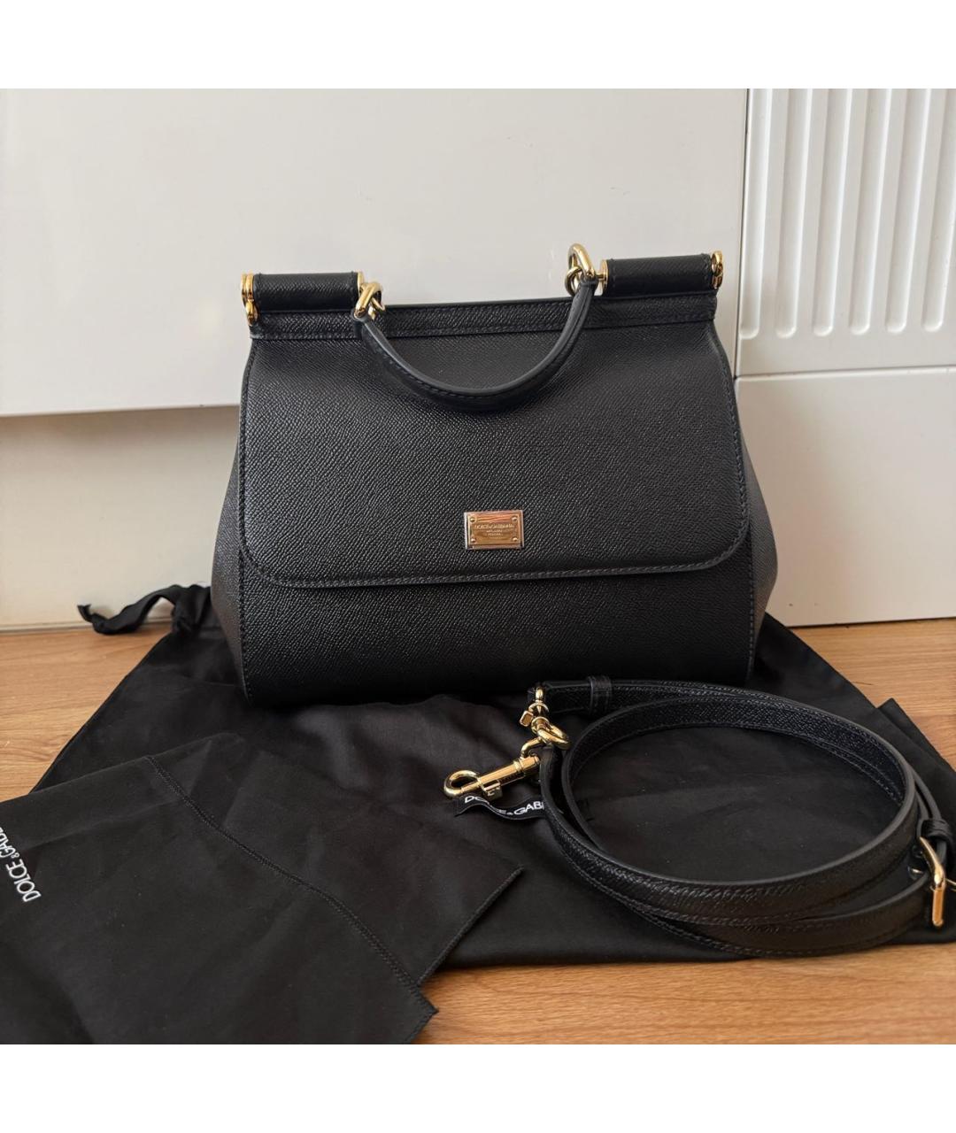 DOLCE&GABBANA Черная кожаная сумка с короткими ручками, фото 8