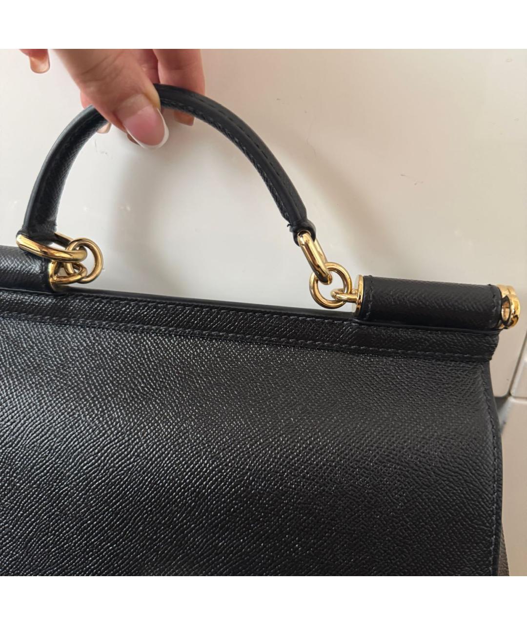 DOLCE&GABBANA Черная кожаная сумка с короткими ручками, фото 7