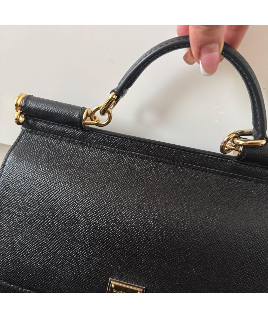 DOLCE&GABBANA Черная кожаная сумка с короткими ручками, фото 6