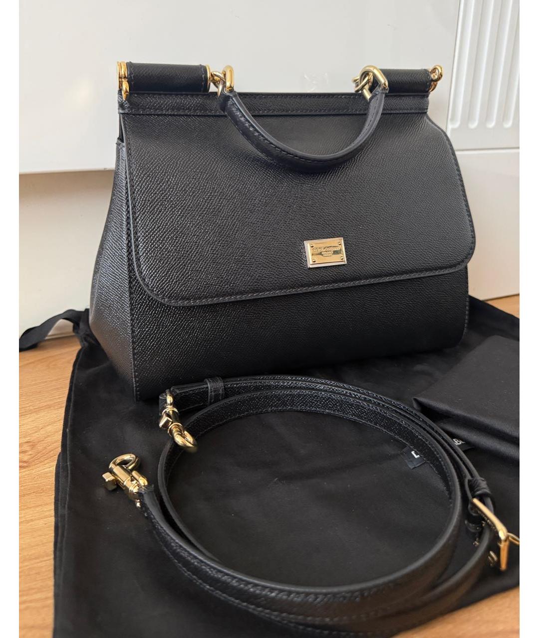 DOLCE&GABBANA Черная кожаная сумка с короткими ручками, фото 2